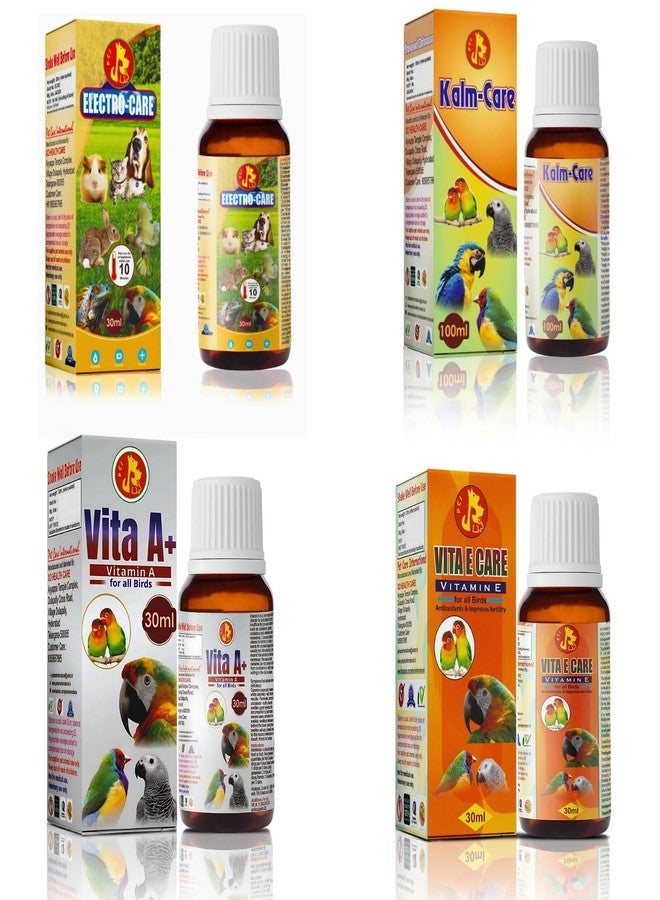 Sage Square Pet Care International Bird Stress Relief Combo - Vita A+, Vita E-Care, Electro Care (30ml) & Electro Care (100ml) - Eye & Feather Health, Immunity Boost, Stress Recovery & Support - Image 1